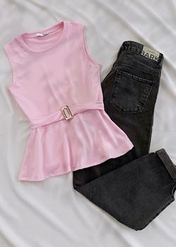 Pembe Aksesuar Detay Bluz