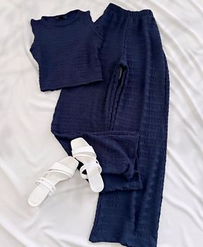 Lacivert Atlet Crop Pantolon Takım