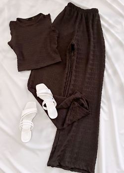 Kahverengi Atlet Crop Pantolon Takım