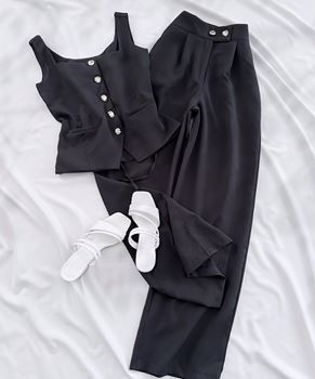 Siyah Sırt Bağlama Detay Yelek Takım