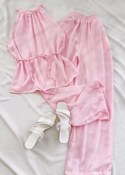 Pembe Keten Bağlamalı Takım
