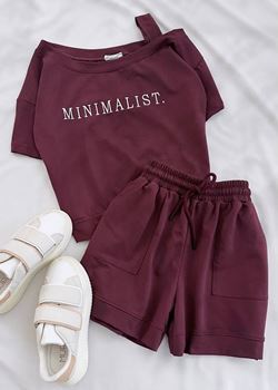 Bordo Minimalist Şort Takım