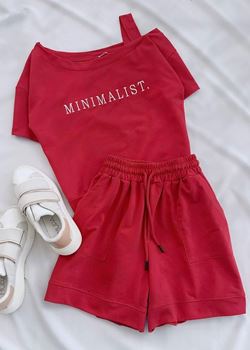 Kırmızı Minimalist Şort Takım