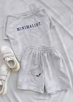 Gri Minimalist Şort Takım