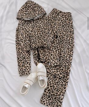 Leopar Desen Crop Pantolon Takım