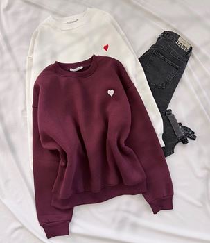 Bordo Kalp Nakış Detay 3 İplik Sweat