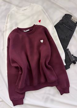 Bordo Kalp Nakış Detay 3 İplik Sweat
