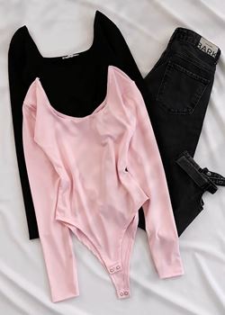 Pembe Ön Arka Oval Bodysuit