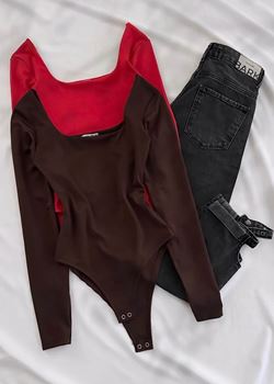 Kahverengi Ön Arka Oval Bodysuit