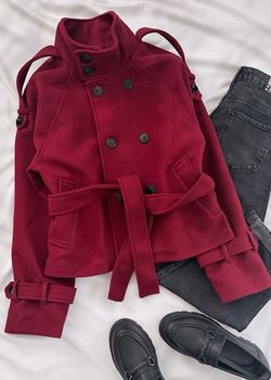 Bordo Kaşe Dik Yaka Ceket
