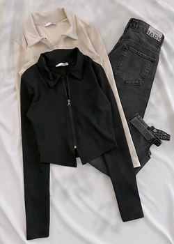 Siyah Slim Fermuarlı Ceket